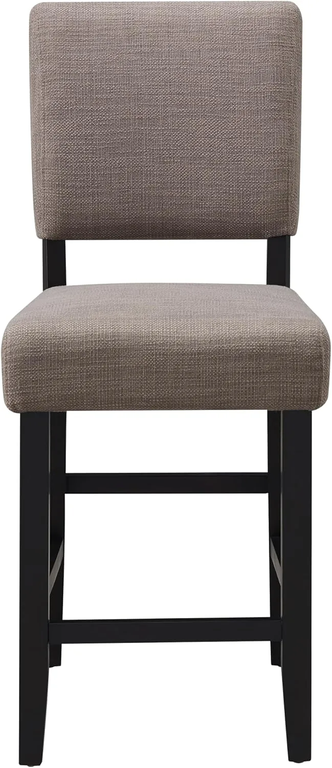 Leick Home Brax Counter Height Stool with Upholstered Back and Wood Base – Set of 4 for Elevated Kitchen Counters, High Top Tables, and Bars – Modern Chairs in Gray, 214916