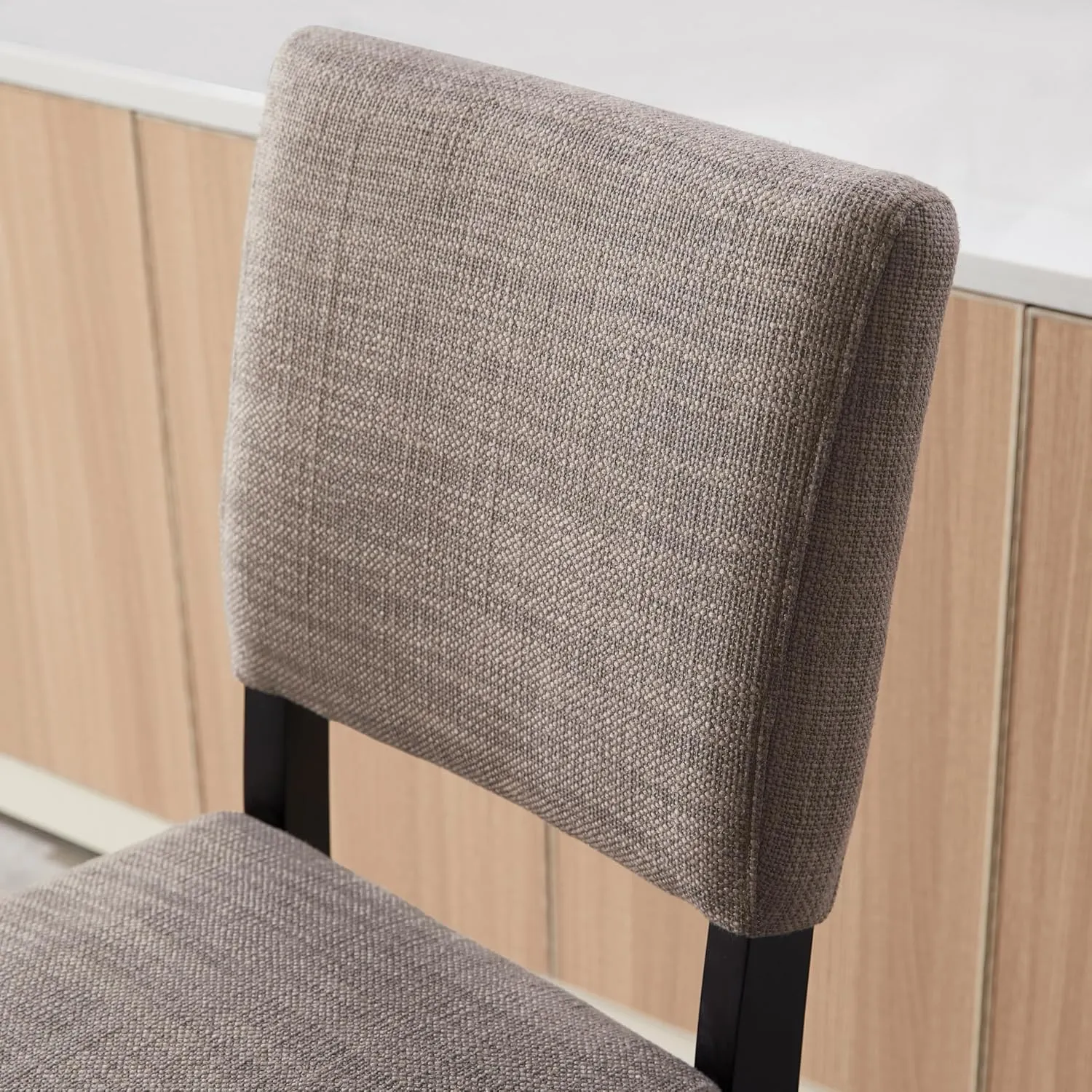 Leick Home Brax Counter Height Stool with Upholstered Back and Wood Base – Set of 4 for Elevated Kitchen Counters, High Top Tables, and Bars – Modern Chairs in Gray, 214916