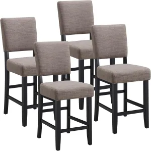 Leick Home Brax Counter Height Stool with Upholstered Back and Wood Base – Set of 4 for Elevated Kitchen Counters, High Top Tables, and Bars – Modern Chairs in Gray, 214916