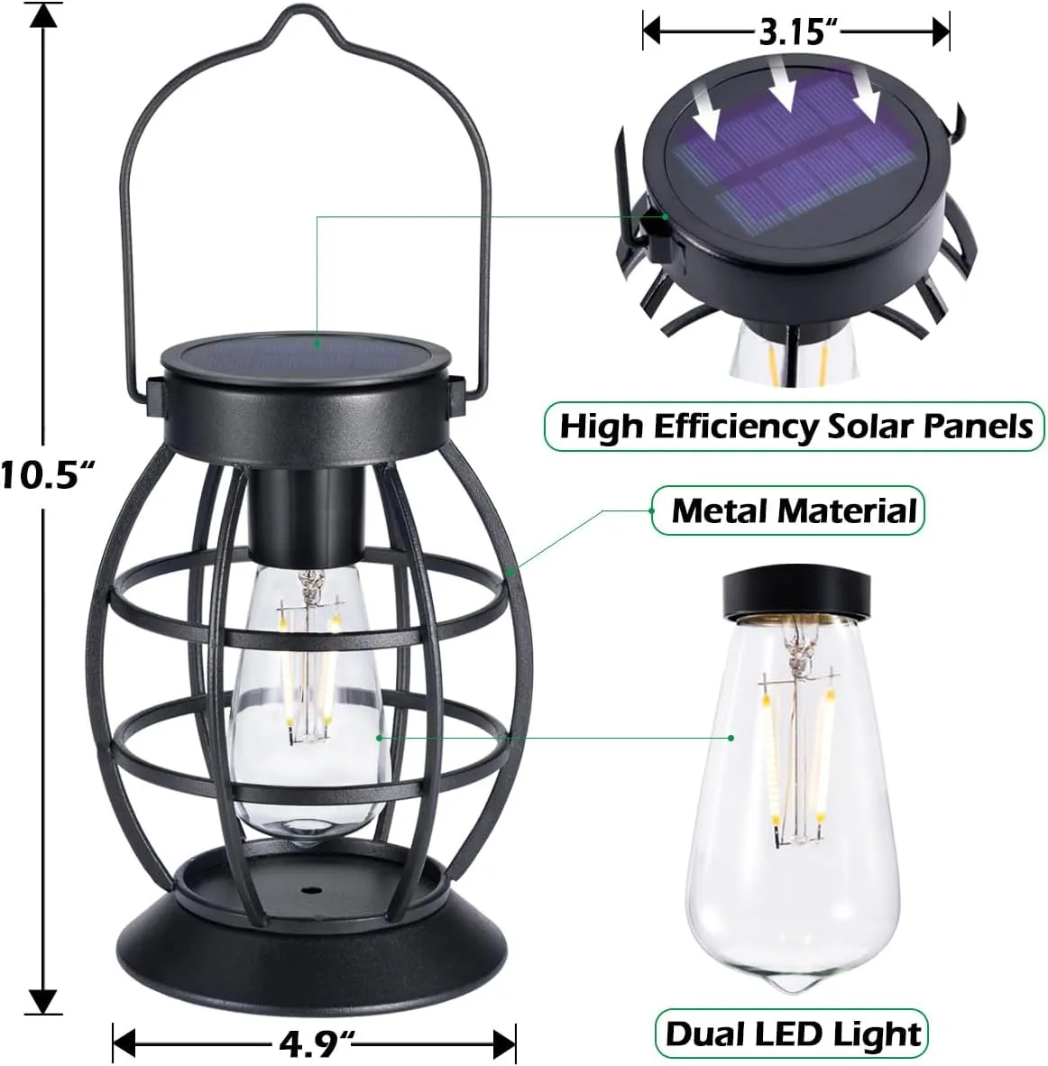 LeiDrail Solar Lantern Outdoor Hanging Waterproof Lights, Metal LED Lanterns Sun Powered Landscape Decor for Table Garden Yard Patio Pathway Porch 4 Pack