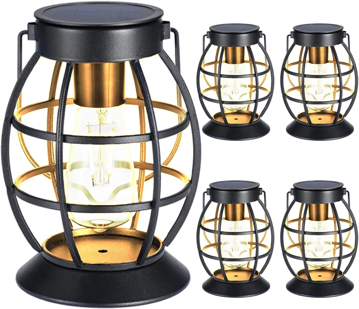 LeiDrail Solar Lantern Outdoor Hanging Waterproof Lights, Metal LED Lanterns Sun Powered Landscape Decor for Table Garden Yard Patio Pathway Porch 4 Pack