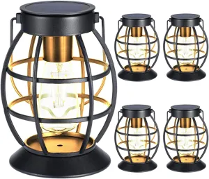 LeiDrail Solar Lantern Outdoor Hanging Waterproof Lights, Metal LED Lanterns Sun Powered Landscape Decor for Table Garden Yard Patio Pathway Porch 4 Pack