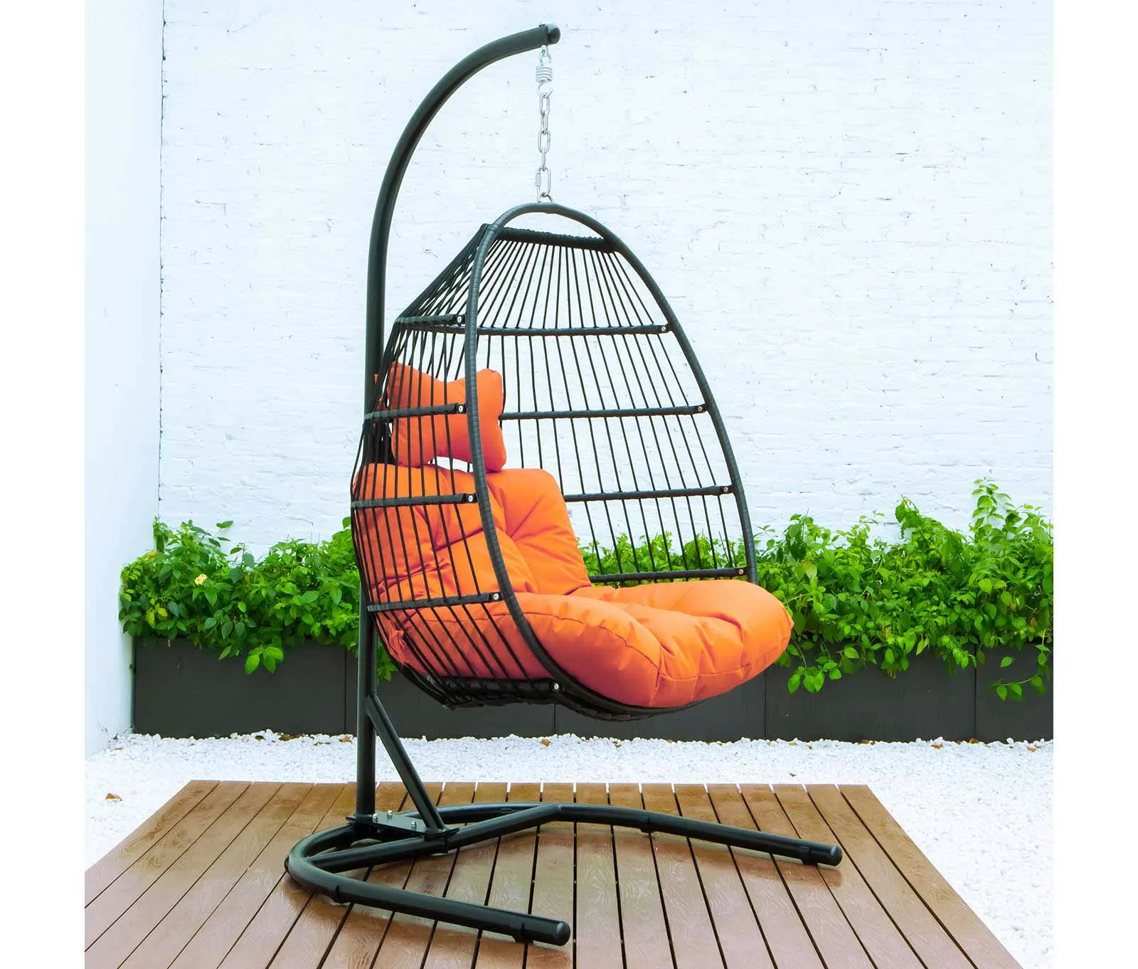 LeisureMod Wicker Folding Hanging Egg Swing Chair