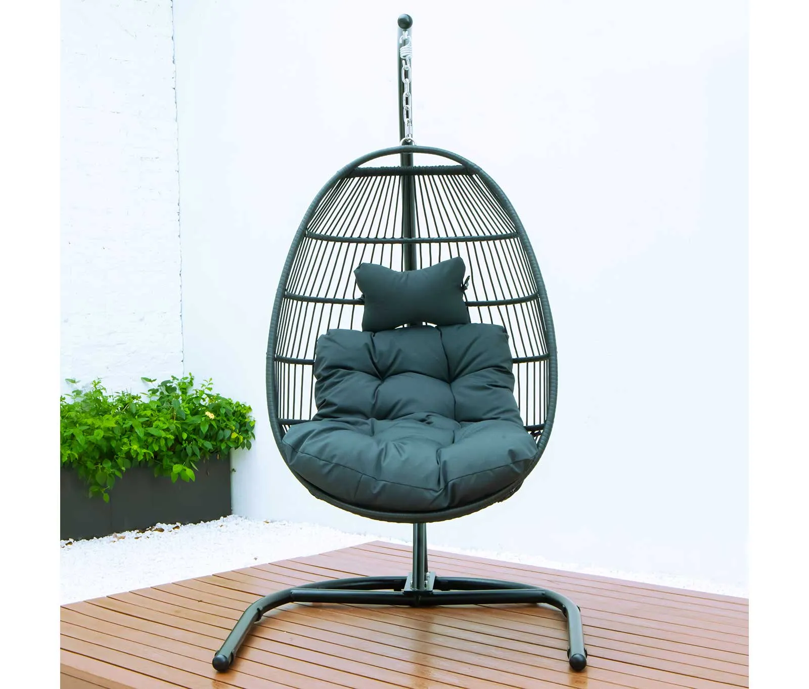 LeisureMod Wicker Folding Hanging Egg Swing Chair