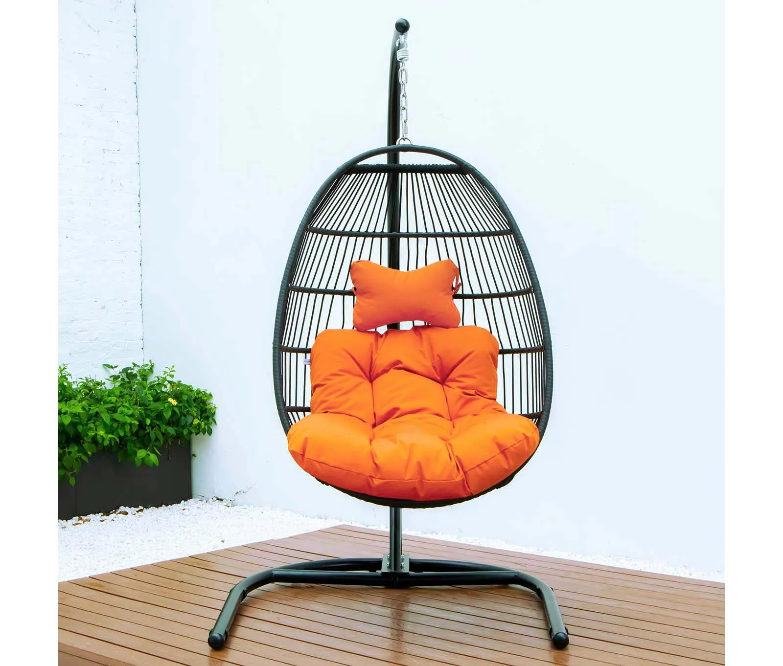 LeisureMod Wicker Folding Hanging Egg Swing Chair
