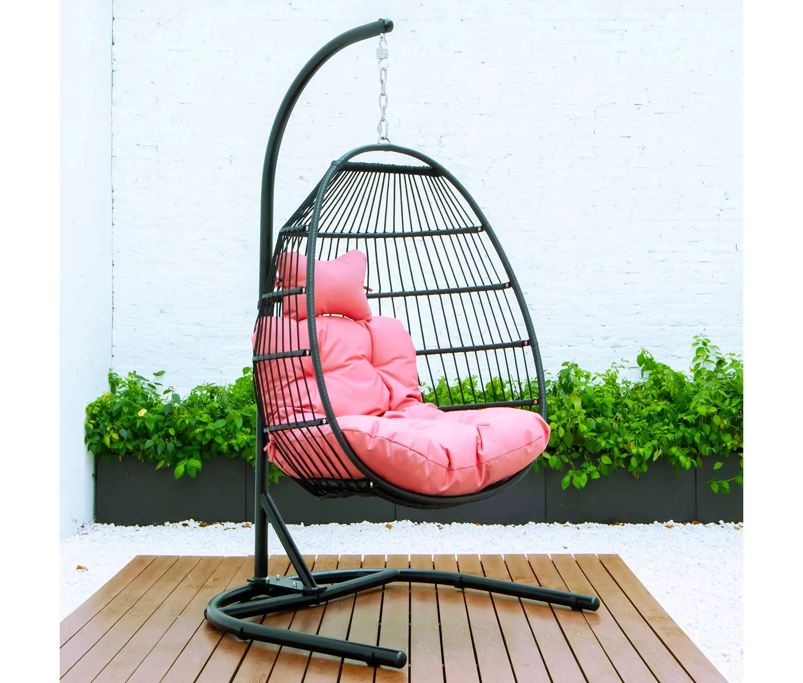 LeisureMod Wicker Folding Hanging Egg Swing Chair