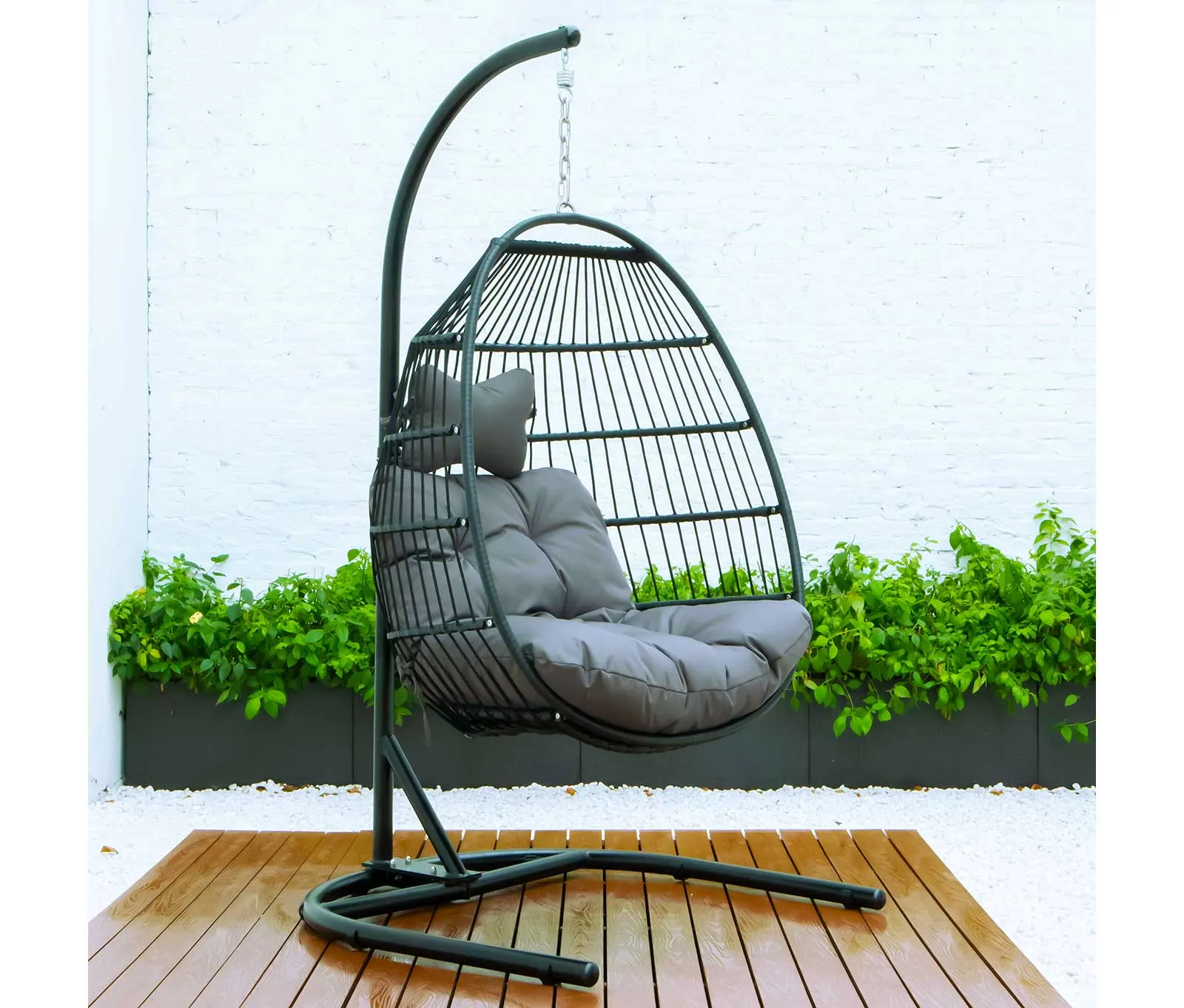 LeisureMod Wicker Folding Hanging Egg Swing Chair