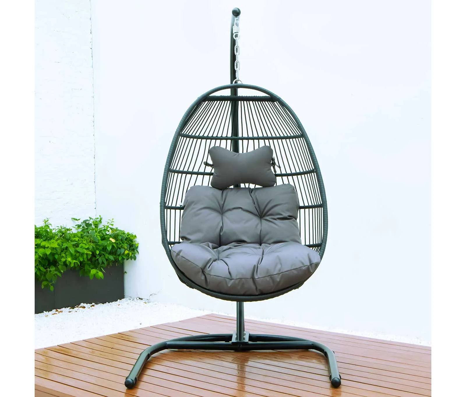 LeisureMod Wicker Folding Hanging Egg Swing Chair