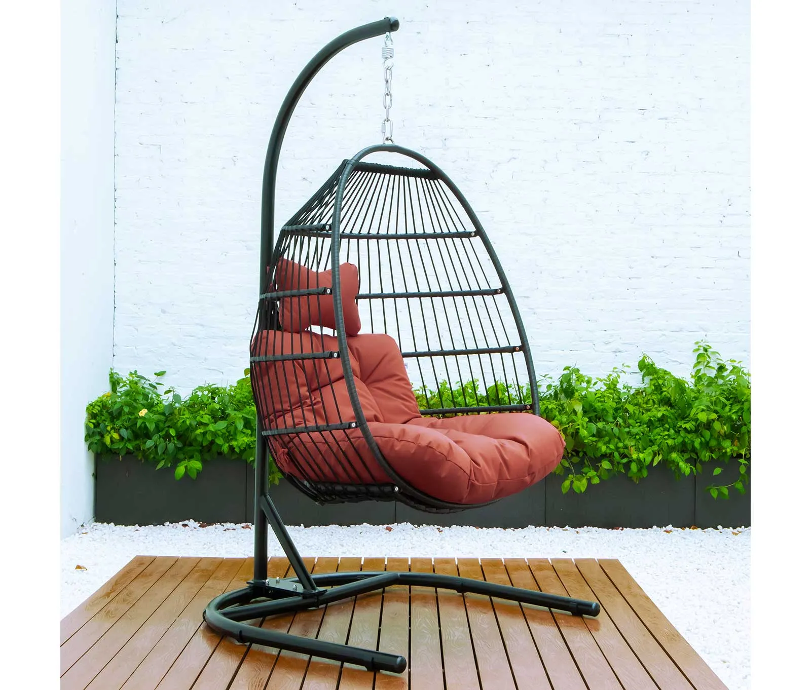 LeisureMod Wicker Folding Hanging Egg Swing Chair