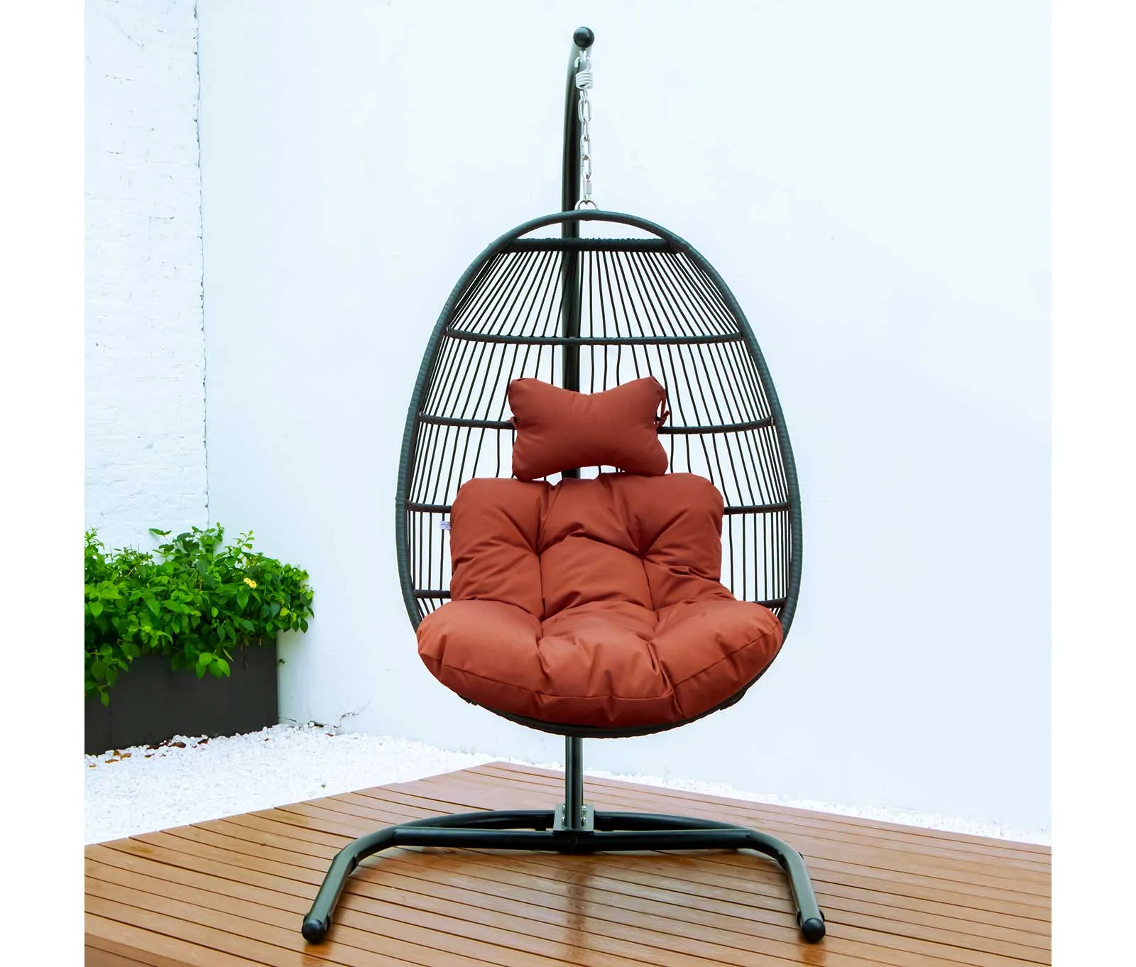 LeisureMod Wicker Folding Hanging Egg Swing Chair