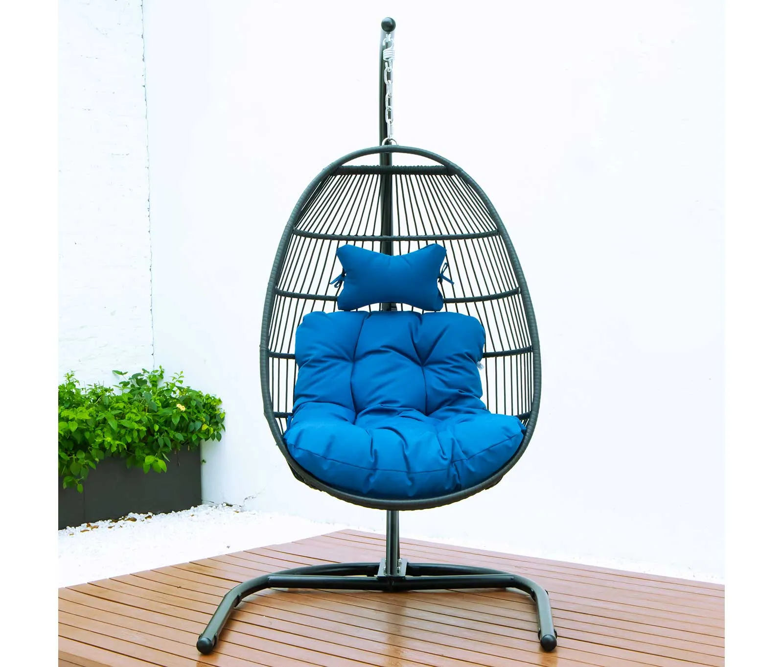 LeisureMod Wicker Folding Hanging Egg Swing Chair