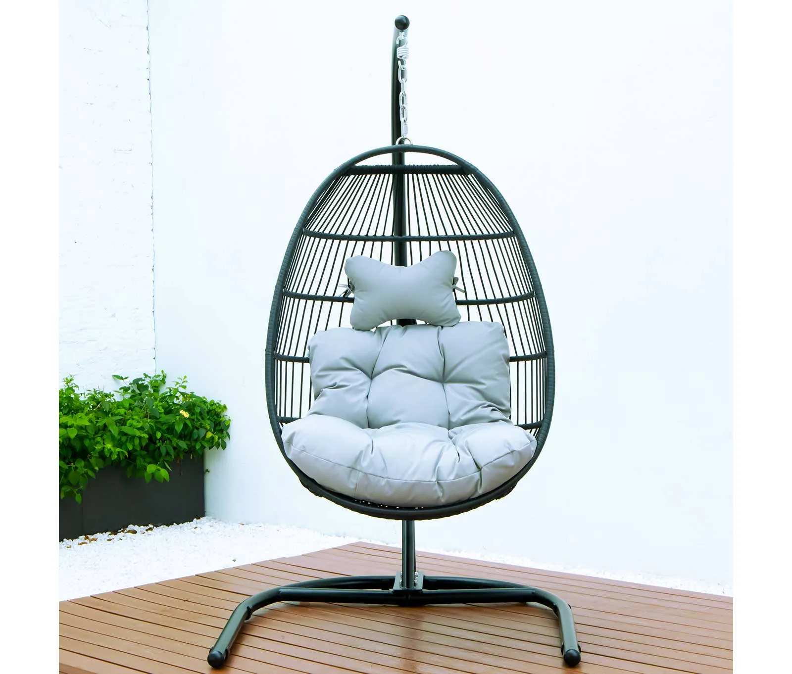 LeisureMod Wicker Folding Hanging Egg Swing Chair