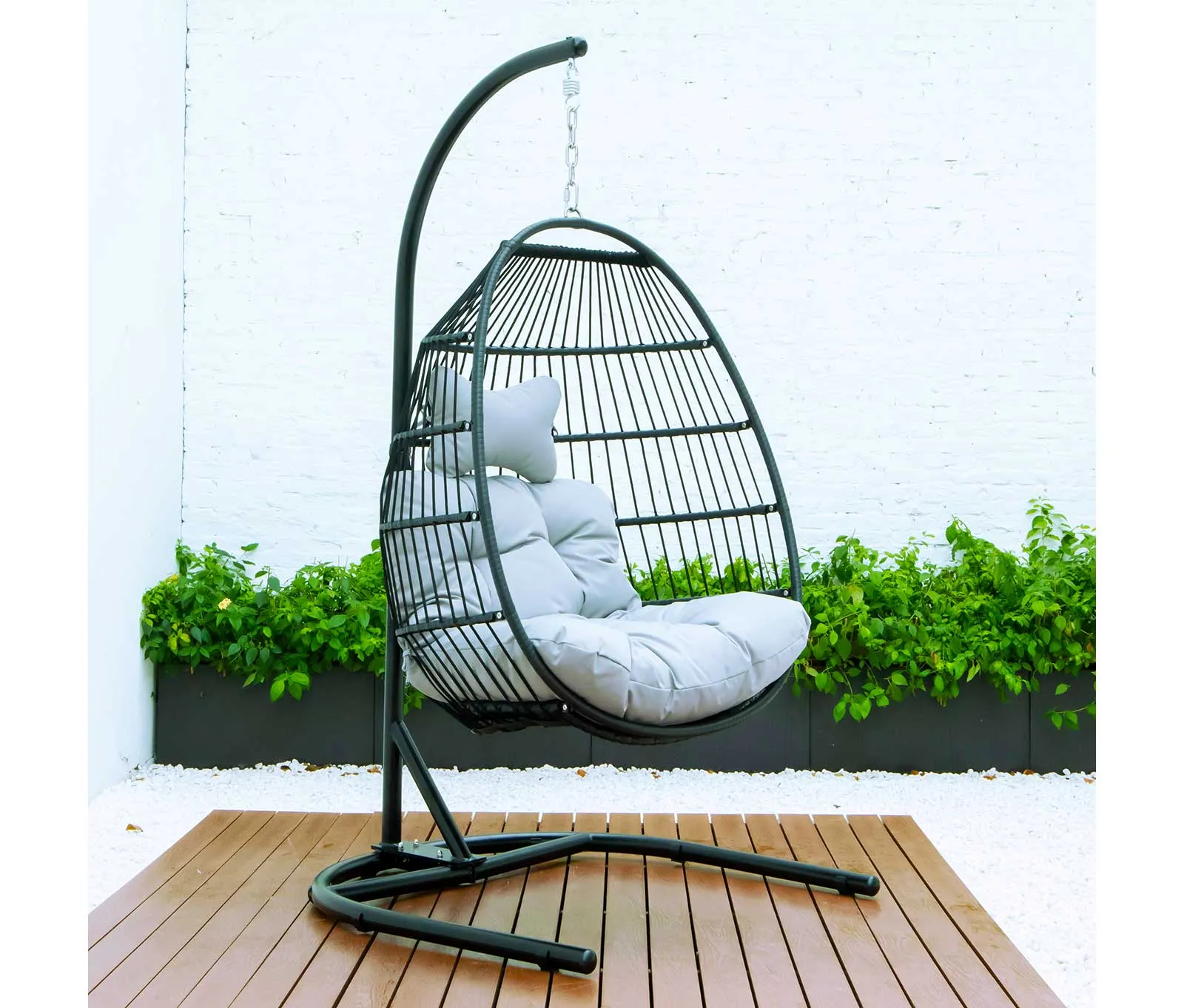 LeisureMod Wicker Folding Hanging Egg Swing Chair