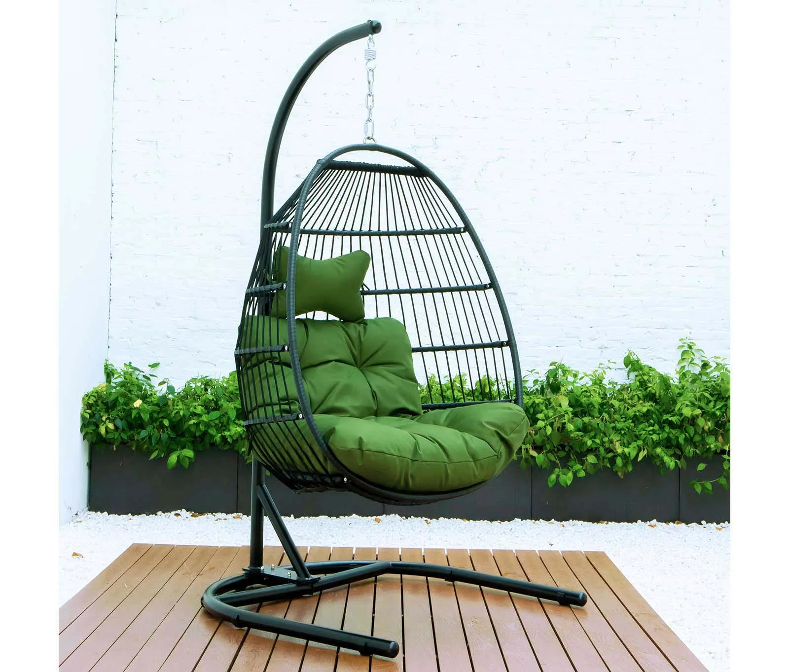LeisureMod Wicker Folding Hanging Egg Swing Chair