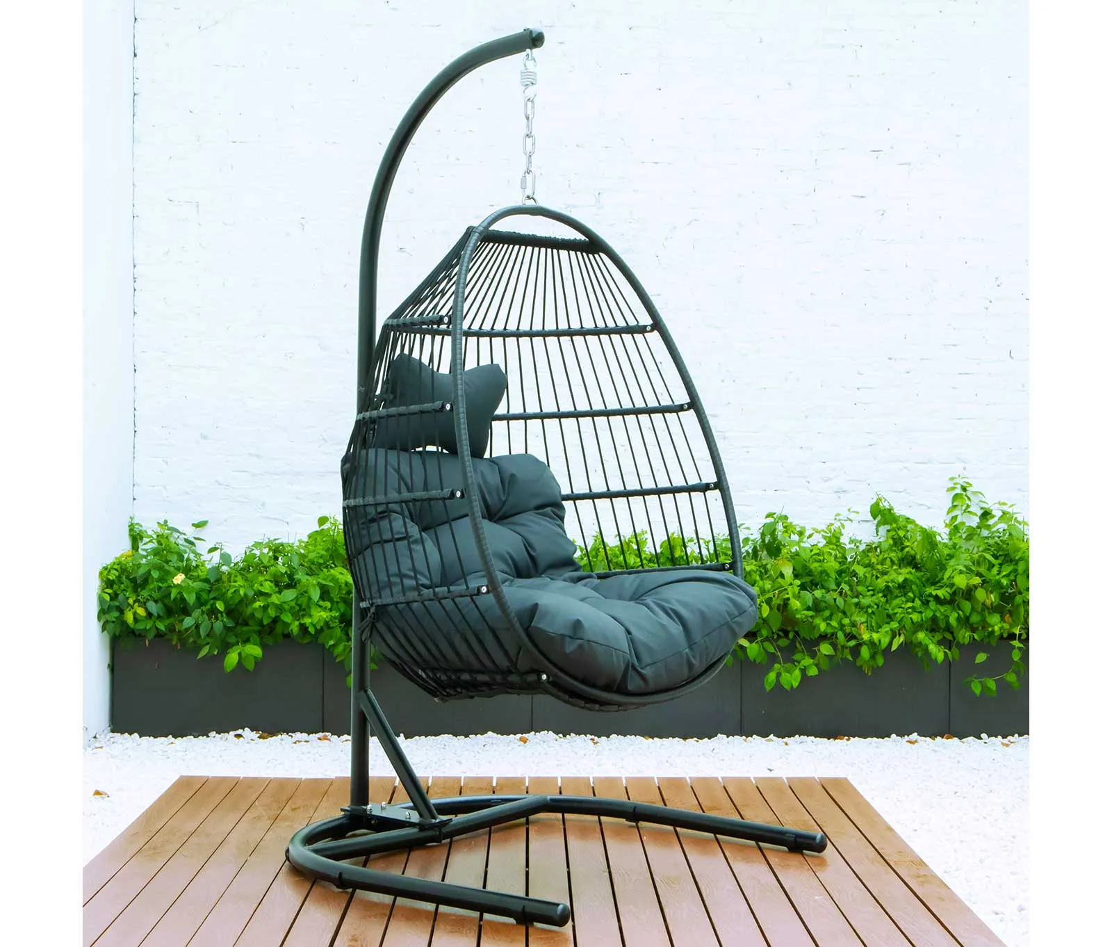 LeisureMod Wicker Folding Hanging Egg Swing Chair