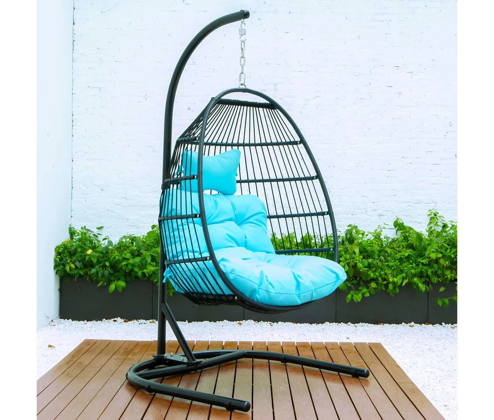 LeisureMod Wicker Folding Hanging Egg Swing Chair