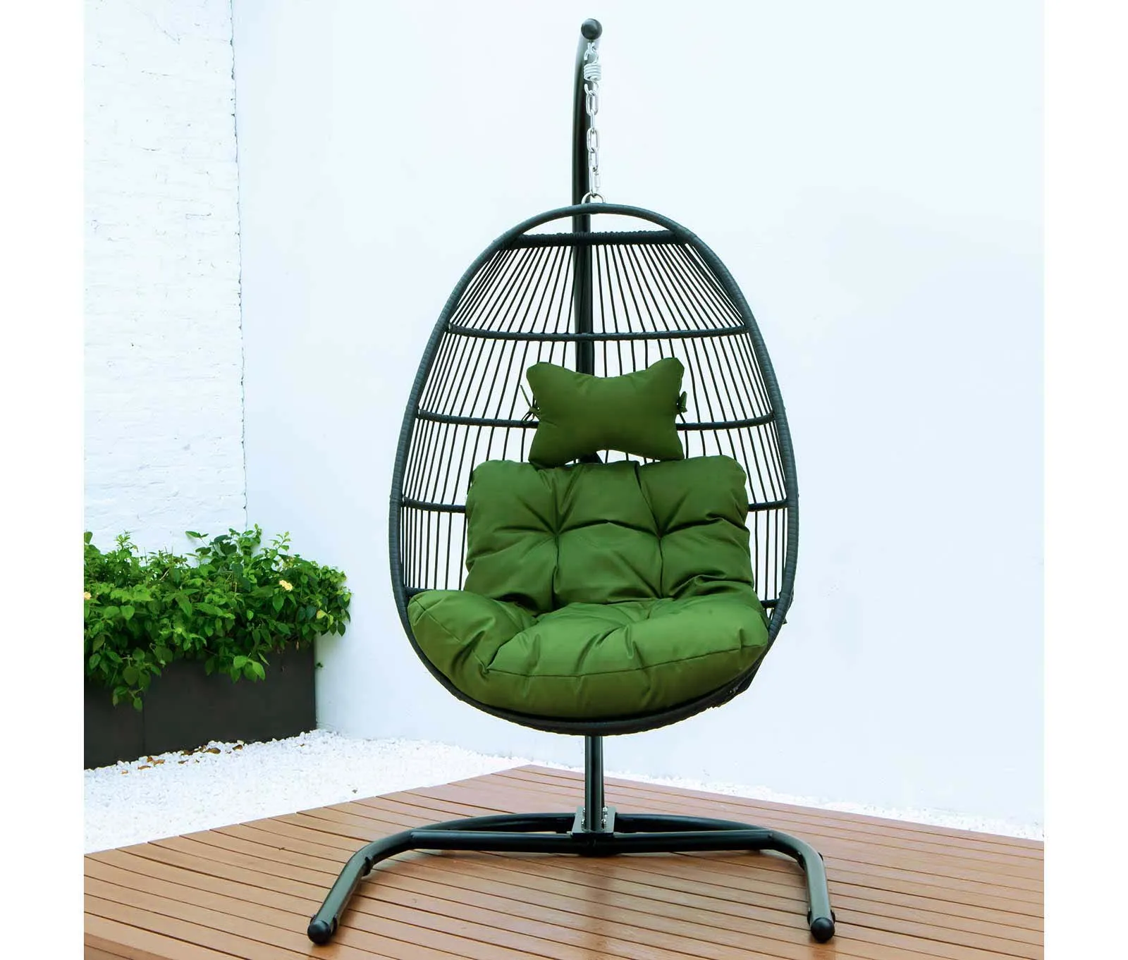 LeisureMod Wicker Folding Hanging Egg Swing Chair