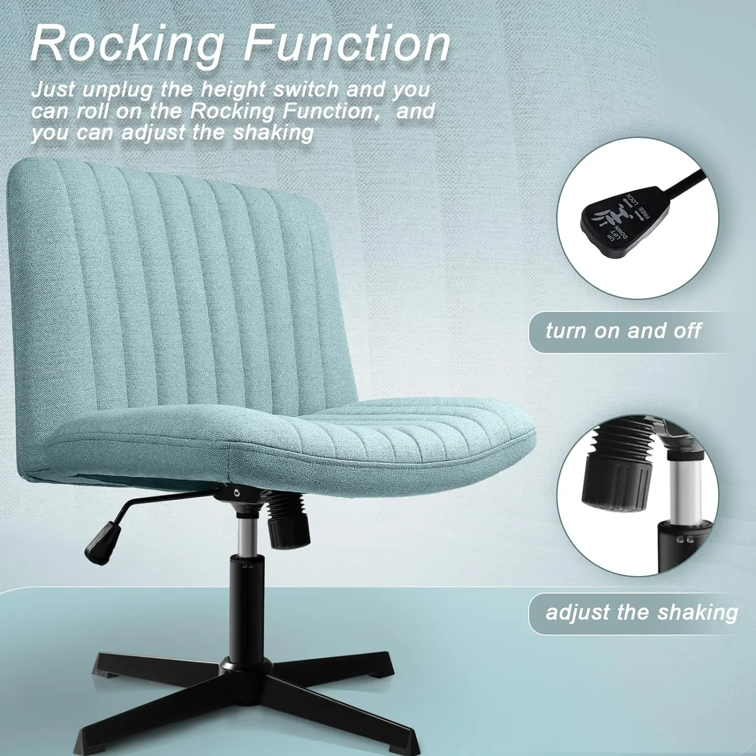 LEMBERI Fabric Padded Desk Chair No Wheels, Armless Wide Swivel Home Office Desk Chair,120°Rocking Mid Back Ergonomic Computer Task Vanity Chair for Office, Home, Make Up,Small Space, Bed Room