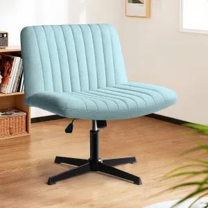LEMBERI Fabric Padded Desk Chair No Wheels, Armless Wide Swivel Home Office Desk Chair,120°Rocking Mid Back Ergonomic Computer Task Vanity Chair for Office, Home, Make Up,Small Space, Bed Room