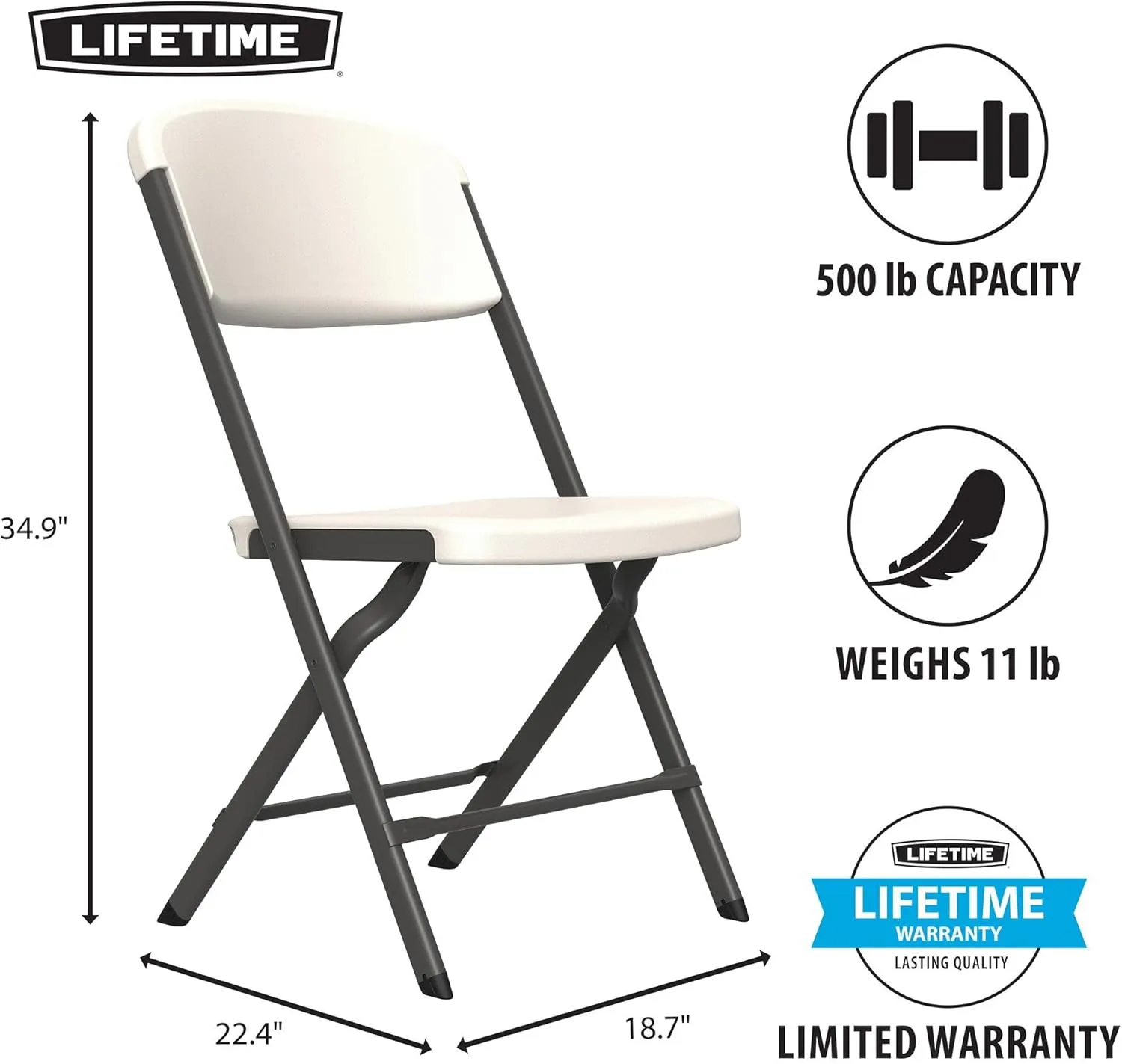 Lifetime Folding Chairs, Heavy Duty Foldable Chair Contoured for Comfort, 4-Pack