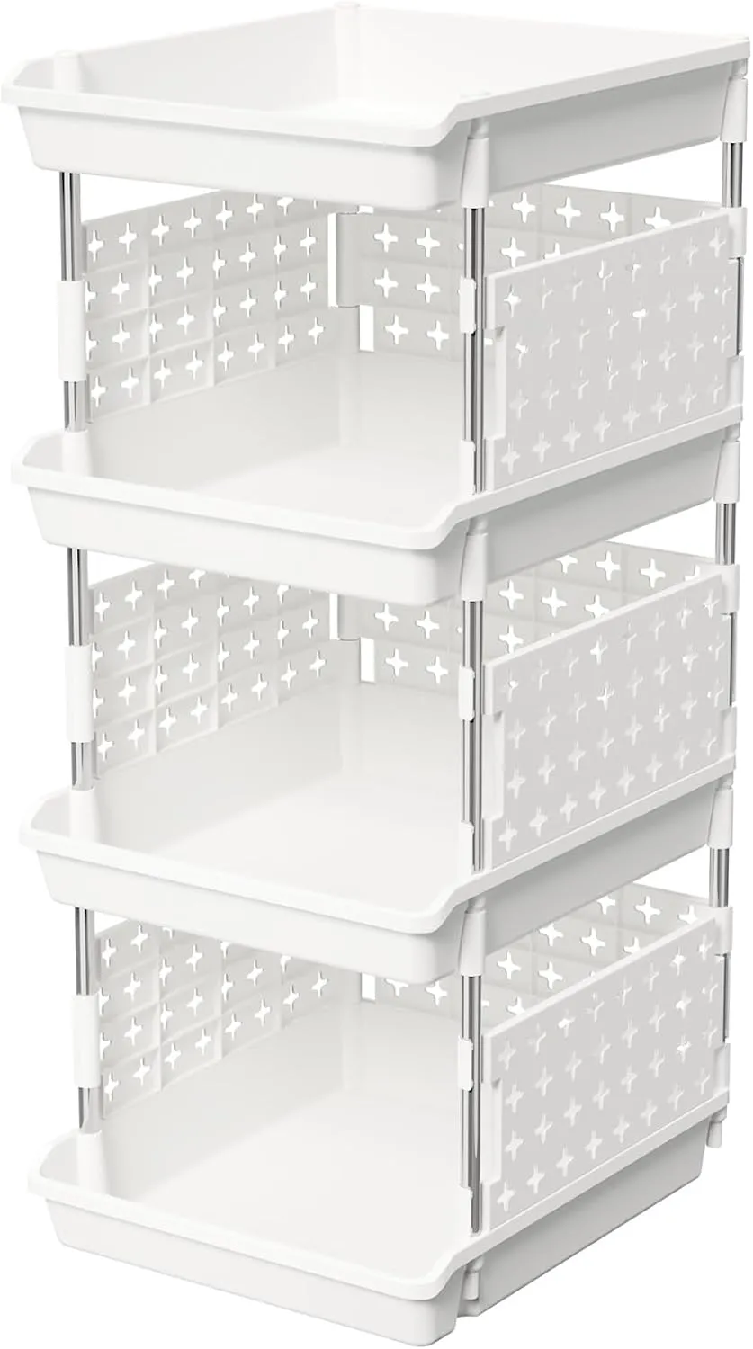 Lifewit Plastic Stackable Storage Baskets, 4 Tier Stacking Bins for Closet Wardrobe, Playroom, Kitchen and Pantry Organization, Large Capacity Multi-Functional Stackable Storage Containers Shelves