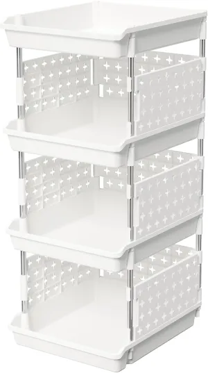 Lifewit Plastic Stackable Storage Baskets, 4 Tier Stacking Bins for Closet Wardrobe, Playroom, Kitchen and Pantry Organization, Large Capacity Multi-Functional Stackable Storage Containers Shelves