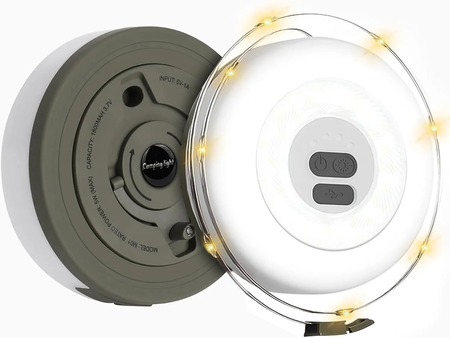 LIGBT Camping String Lights 32.8FT 3-in-1 Outdoor String Lights with 15 Lighting Modes, Rechargeable, Waterproof, Green
