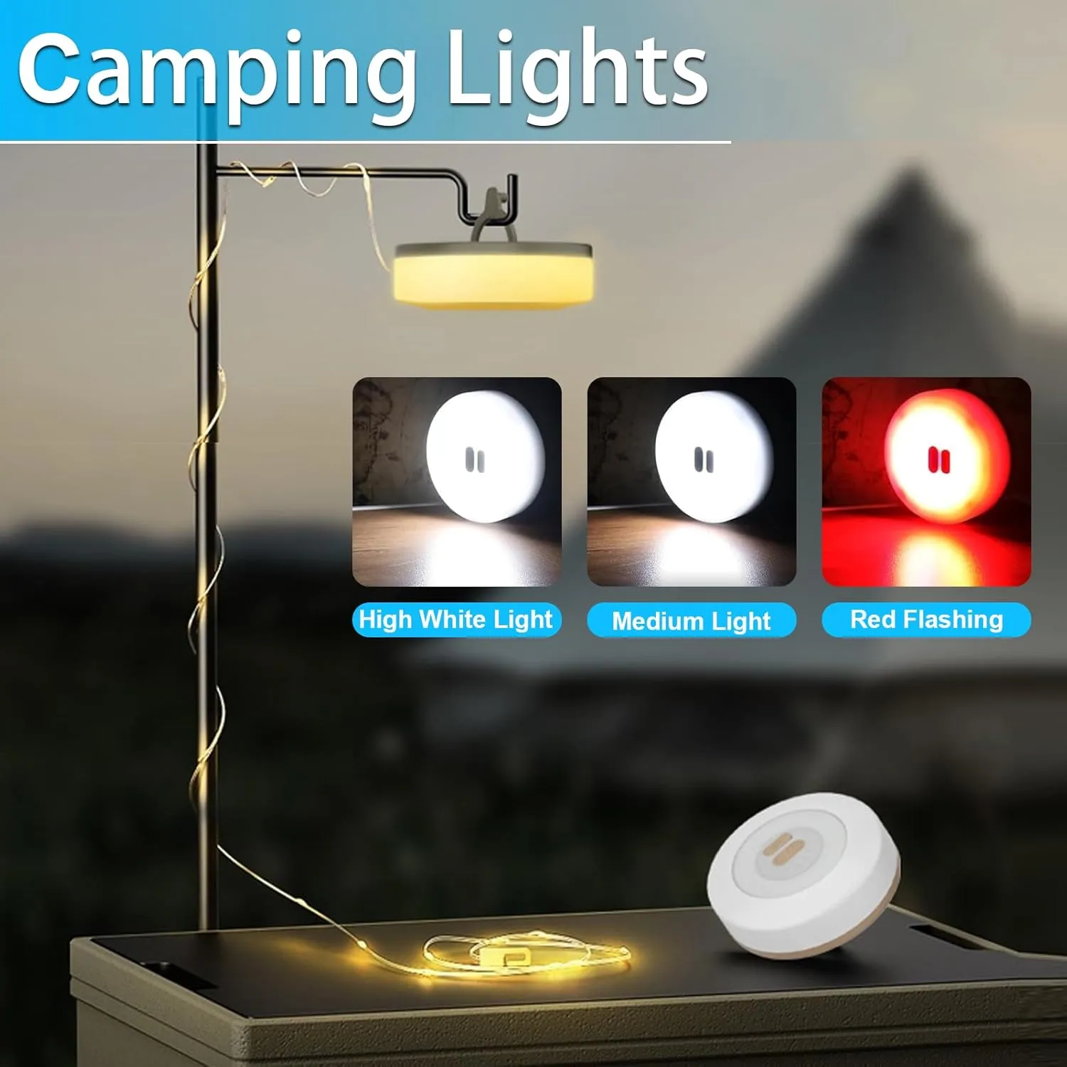 LIGBT Camping String Lights 32.8FT 3-in-1 Outdoor String Lights with 15 Lighting Modes, Rechargeable, Waterproof, Green