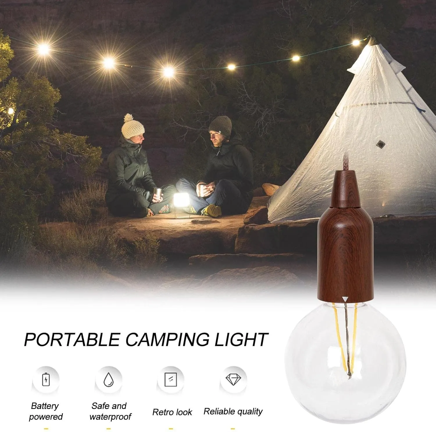 Light Bulb, Camping Lantern Lamp Hangings Light Bulb, Battery Powered Outdoor Portable for Camping Truck Tent Emergency Light Fishing Boat Hiking Garden Barbecue(C)