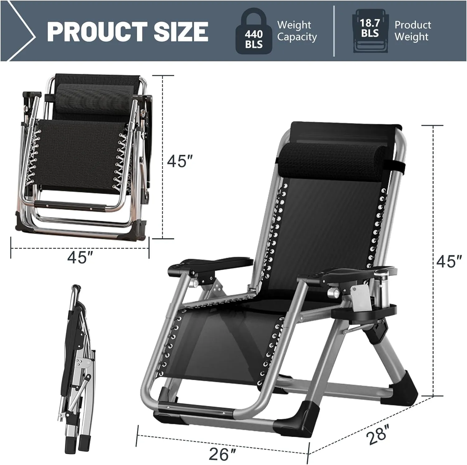 LILYPELLE Comfy Folding Chair, Folding Lounge Chair for Bedroom and Living Room, Folding Reclining Patio Chairs with Removable Cushion for Indoor Outdoor
