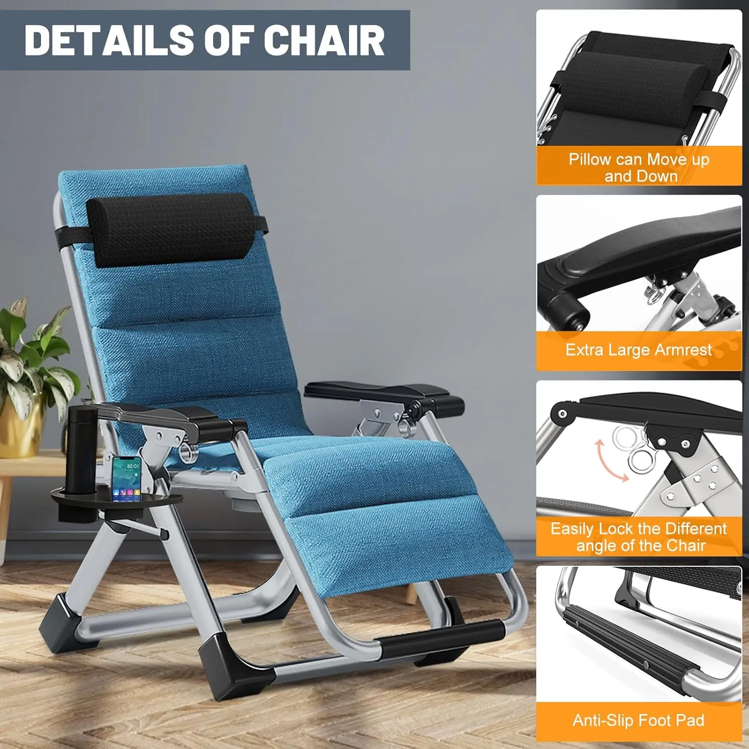 LILYPELLE Comfy Folding Chair, Folding Lounge Chair for Bedroom and Living Room, Folding Reclining Patio Chairs with Removable Cushion for Indoor Outdoor