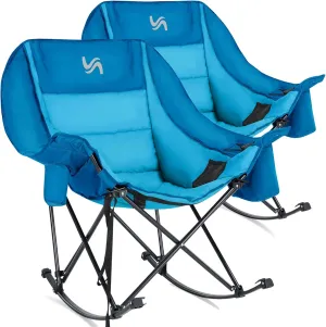 LILYPELLE Oversized Rocking Camping Chair, Fully Padded Patio Chair with Cooler Bag and Side Pocket, High Back Portable Lawn Recliner Rocker Chairs for Camp, Patio, Supports 400 lbs