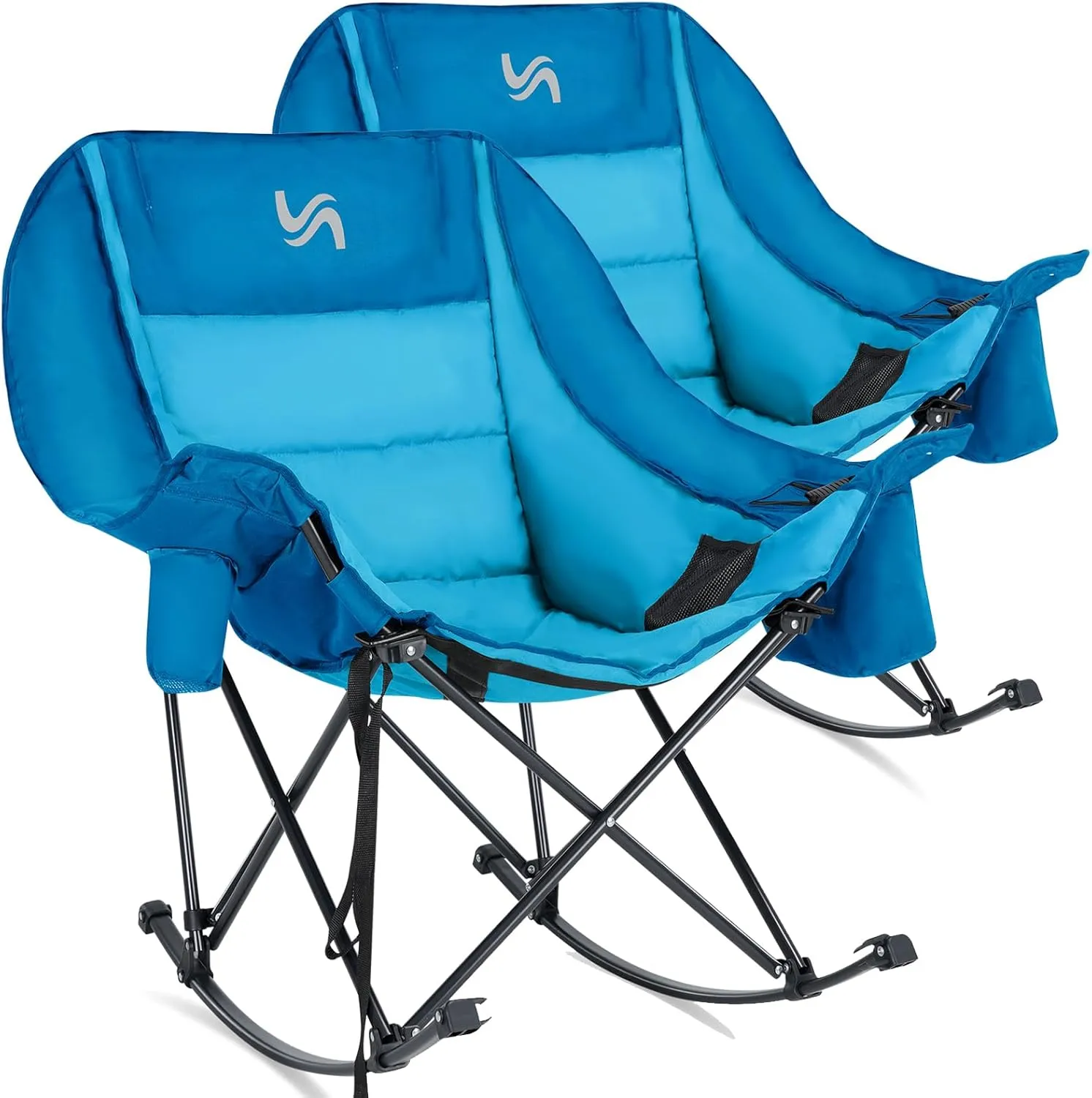 LILYPELLE Oversized Rocking Camping Chair, Fully Padded Patio Chair with Cooler Bag and Side Pocket, High Back Portable Lawn Recliner Rocker Chairs for Camp, Patio, Supports 400 lbs