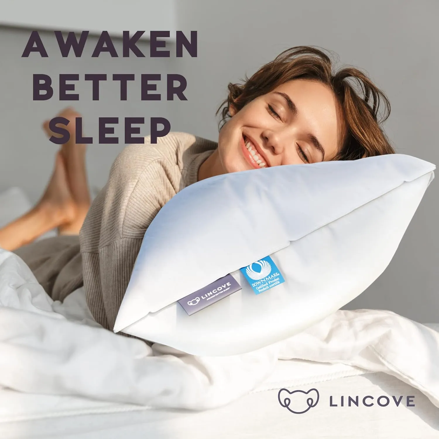 Lincove Cloud Natural Canadian Down Pillow, White Luxury Sleeping Pillow - 625 Fill Power, 500 Thread Count Cotton Shell, Made in Canada, Queen - Medium, 2 Pack