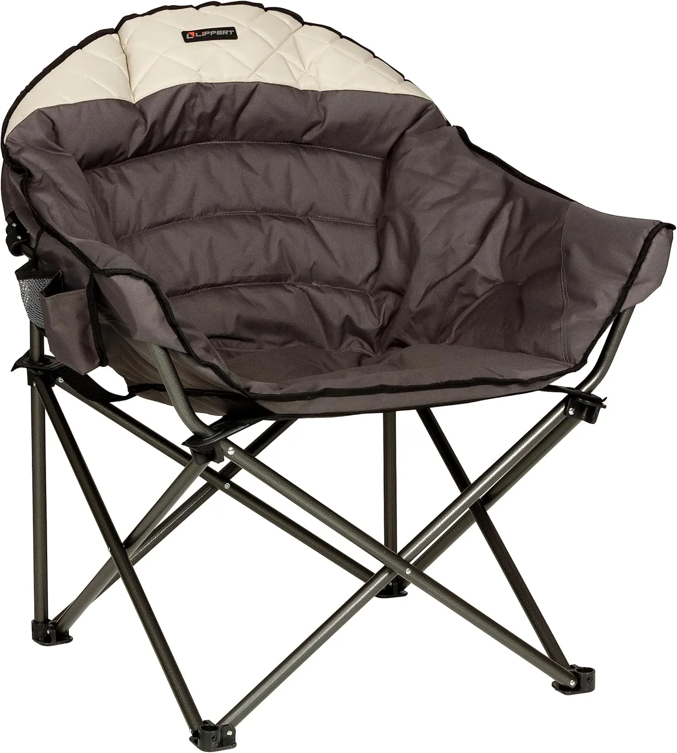 Lippert Big Bear Duotone Camping Chair - Dark Grey with Sand Accent, Comfortable Round Shape, Oversized Pillow Cushions, Powder Coated Steel, 600D Polyester Fabric, 300 lb. Capacity, 2022114817