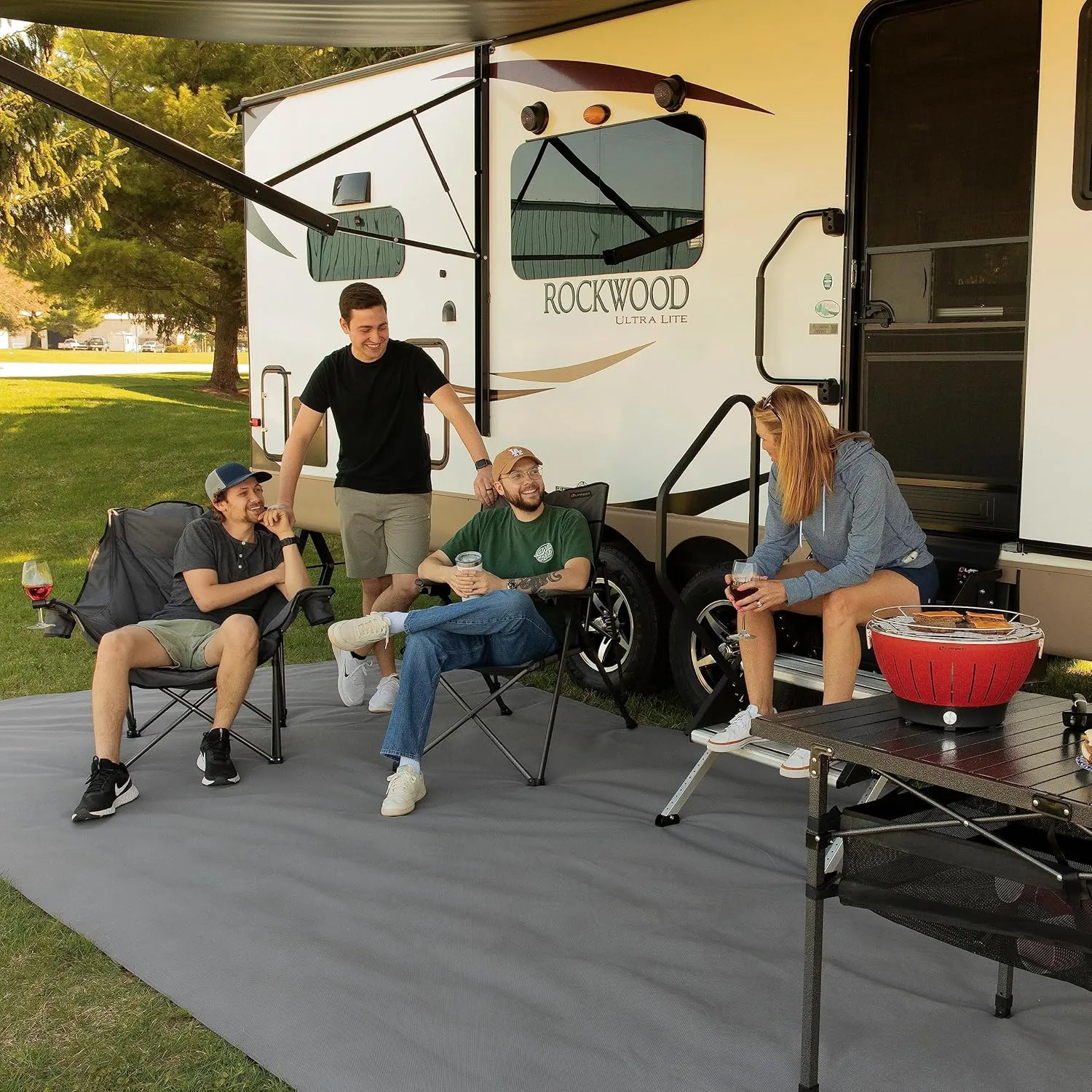 Lippert Big Bear Duotone Camping Chair - Dark Grey with Sand Accent, Comfortable Round Shape, Oversized Pillow Cushions, Powder Coated Steel, 600D Polyester Fabric, 300 lb. Capacity, 2022114817