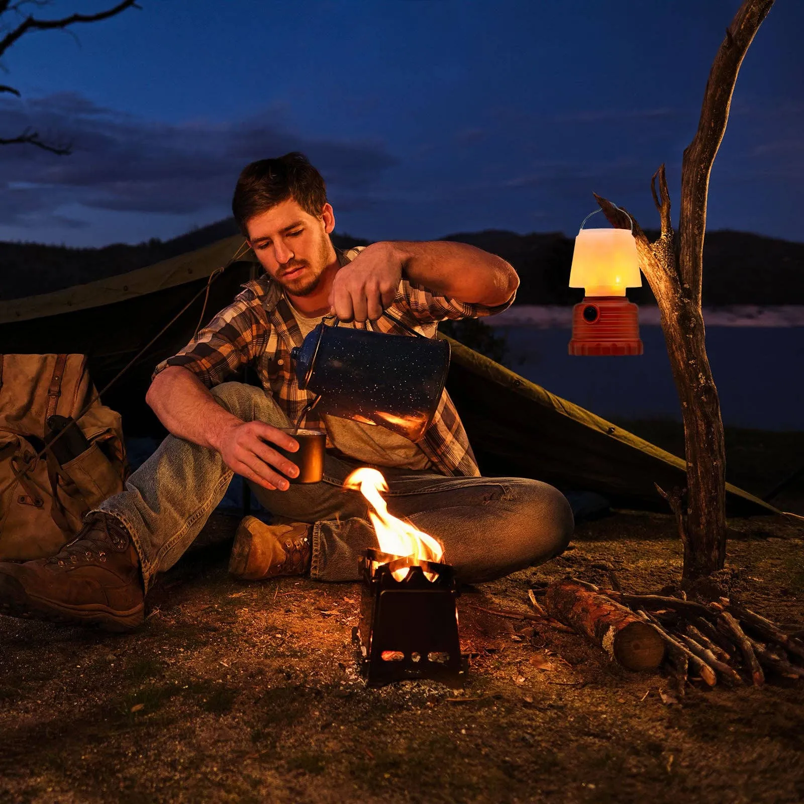 LitezAll Mini LED Lantern with White or Simulated Flame