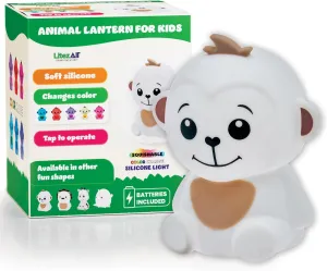 LitezAll Monkey Squishy Silicone Night Light for Kids, Tap-to-Change Color & Brightness, Cute Battery Operated Portable Lantern, Touch Light Nursery Lamp, Soft Glow Nightlight for Toddlers & Bedrooms
