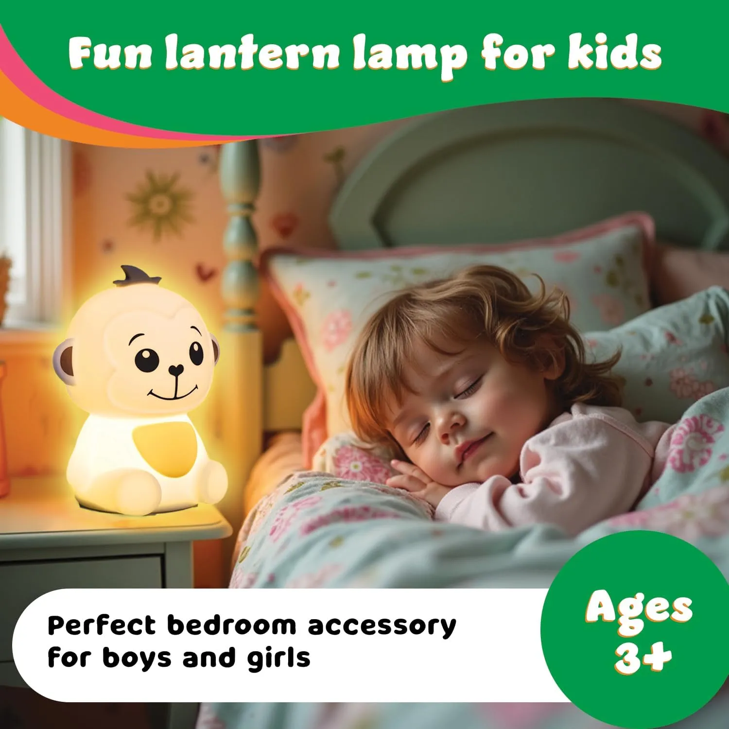 LitezAll Monkey Squishy Silicone Night Light for Kids, Tap-to-Change Color & Brightness, Cute Battery Operated Portable Lantern, Touch Light Nursery Lamp, Soft Glow Nightlight for Toddlers & Bedrooms