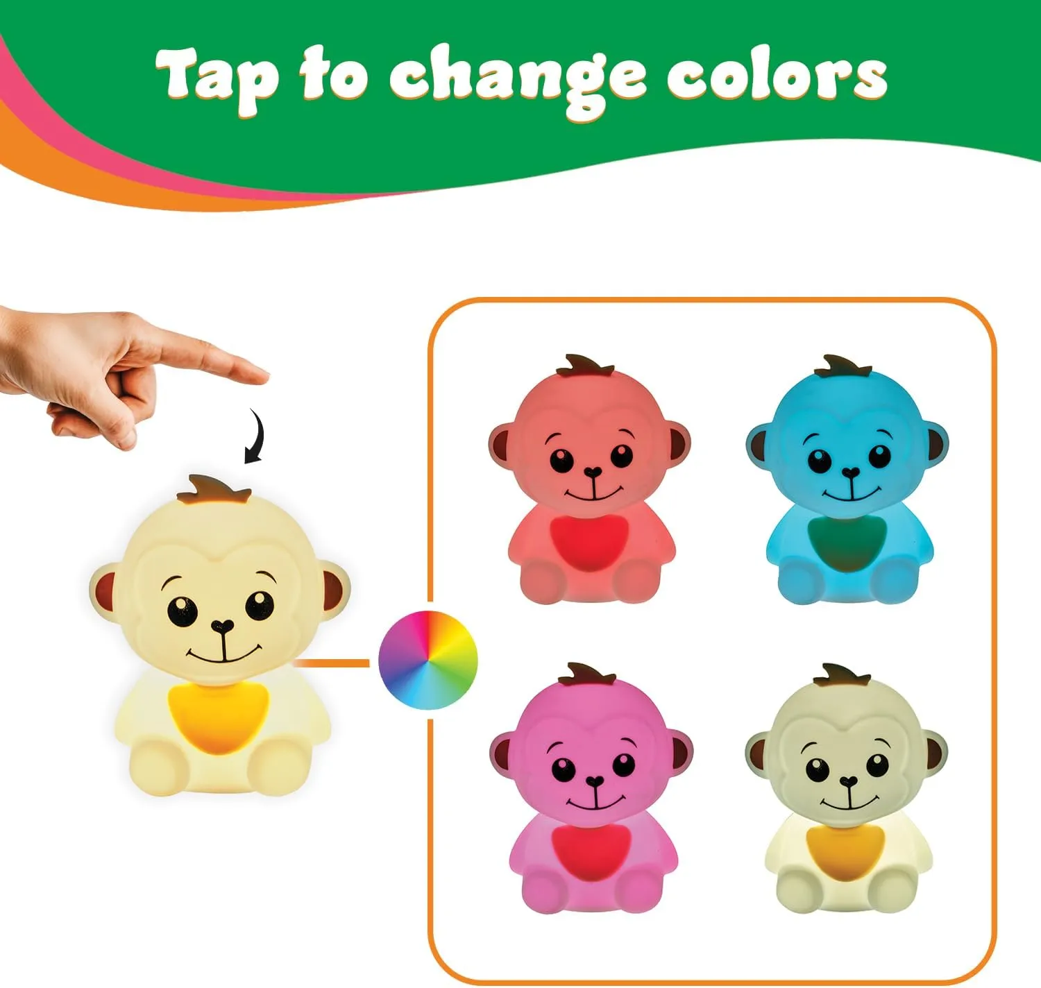 LitezAll Monkey Squishy Silicone Night Light for Kids, Tap-to-Change Color & Brightness, Cute Battery Operated Portable Lantern, Touch Light Nursery Lamp, Soft Glow Nightlight for Toddlers & Bedrooms
