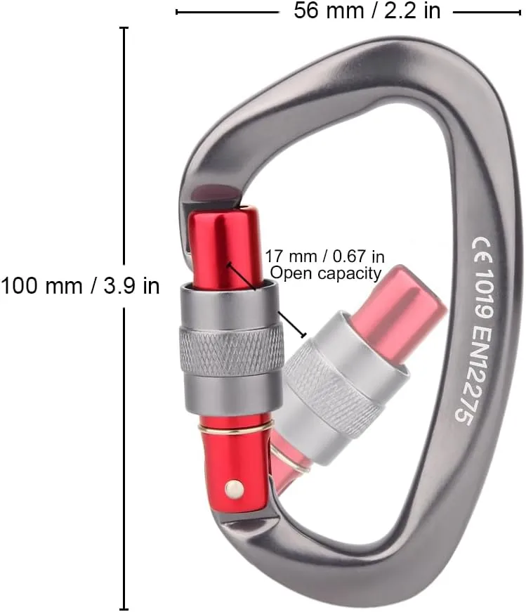 Locking Carabiner - 25kN 5600lb Climbing Carabiner Screw Gate D Shape Carabiner