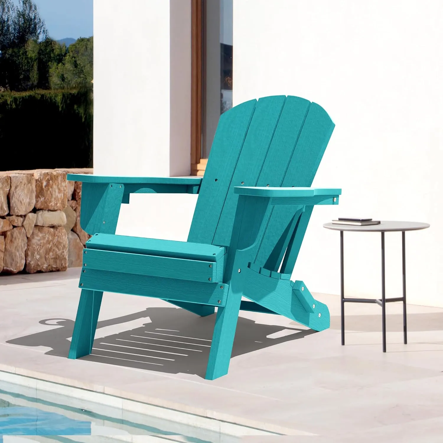 LOUNZY Folding Adirondack Chair with Cup Holder, HDPE All-Weather Folding Patio Chair, Outdoor Patio Adirondack Chair for Lawn Porch Garden Backyard Deck Fire Pit, Aruba