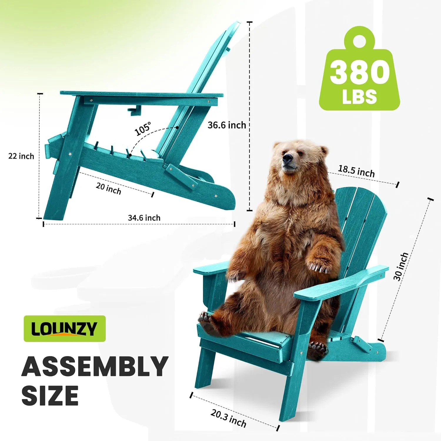 LOUNZY Folding Adirondack Chair with Cup Holder, HDPE All-Weather Folding Patio Chair, Outdoor Patio Adirondack Chair for Lawn Porch Garden Backyard Deck Fire Pit, Aruba