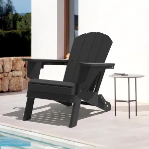LOUNZY Folding Adirondack Chairs Set of 2, HDPE All-Weather Folding Adirondack Chair with Cup Holders, Outdoor Patio Adirondack Chair for Deck Lawn Fire Pit, Black