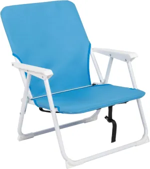 Low Beach Chair - Foldable Camping Chair with Back Pocket - Portable Backpacking Chair - Collapsible Lawn Chair - Lightweight Outdoor Chair Backpack Straps - Steel 600D Polyester Fabric - Blue