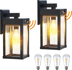 LUHLEE Solar Wall Lights Outdoor, 2 Pack Solar Porch Lights with Motion Sensor, IP65 Waterproof Wall Sconce Outdoor Lights for House, Front Porch, Wall, Garage, Patio, Shed