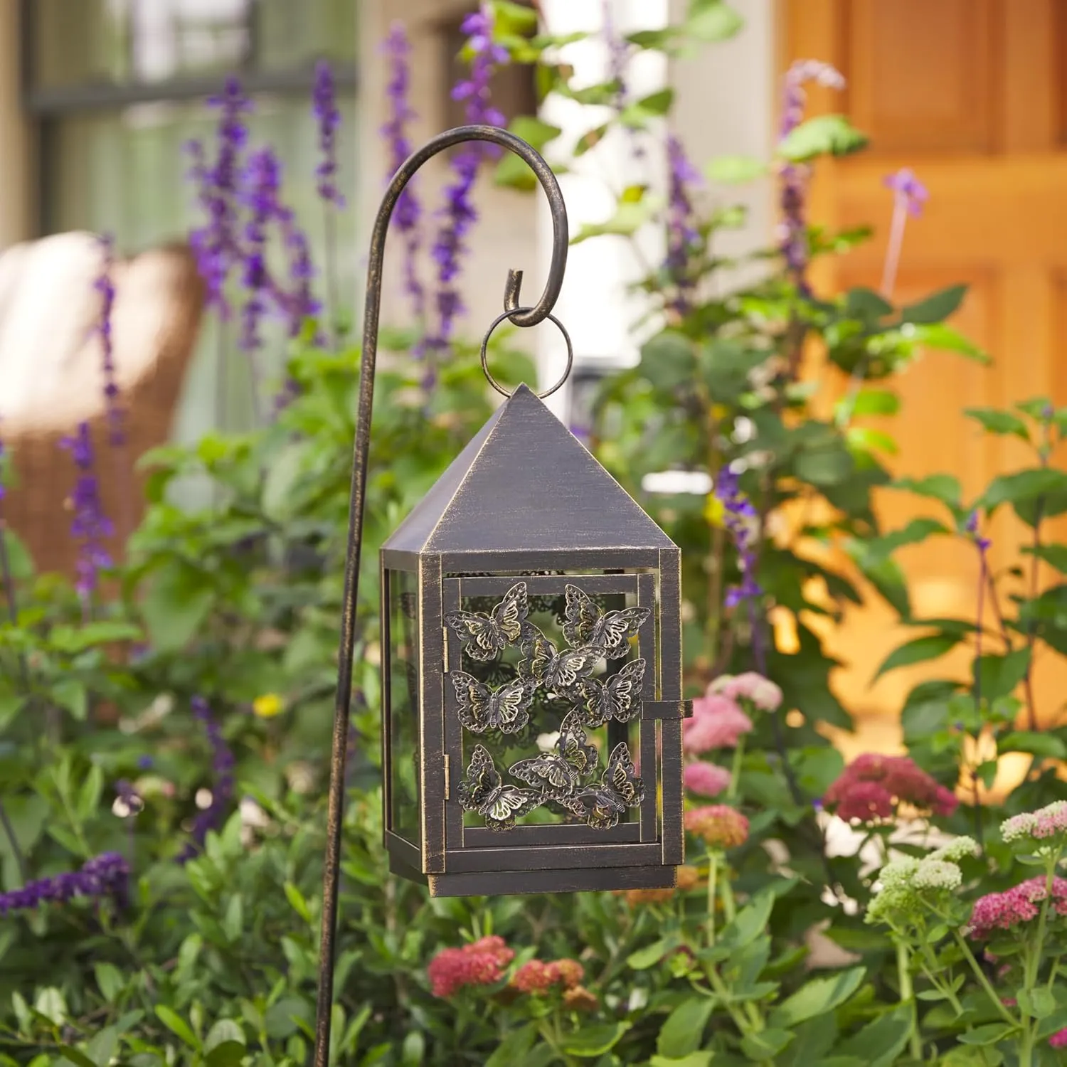 Luminara - Outdoor Decorative Lantern & Shepherd's Hook - Bronze - Pack of 1-6x11.5 - Weatherproof Metal & Glass Construction - Battery-Free Design