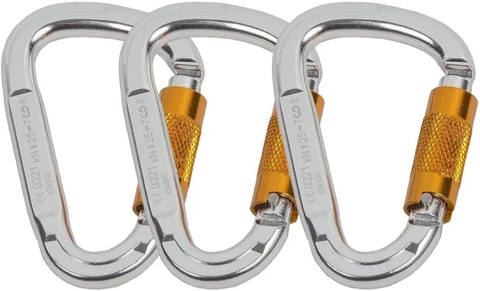 LUOOV Aluminum Locking Carabiner, Screw Lock Climbing D Shape Spring Clip Hook Buckle Home RV Camping Fishing Hiking Traveling (Sliver 3PCS)