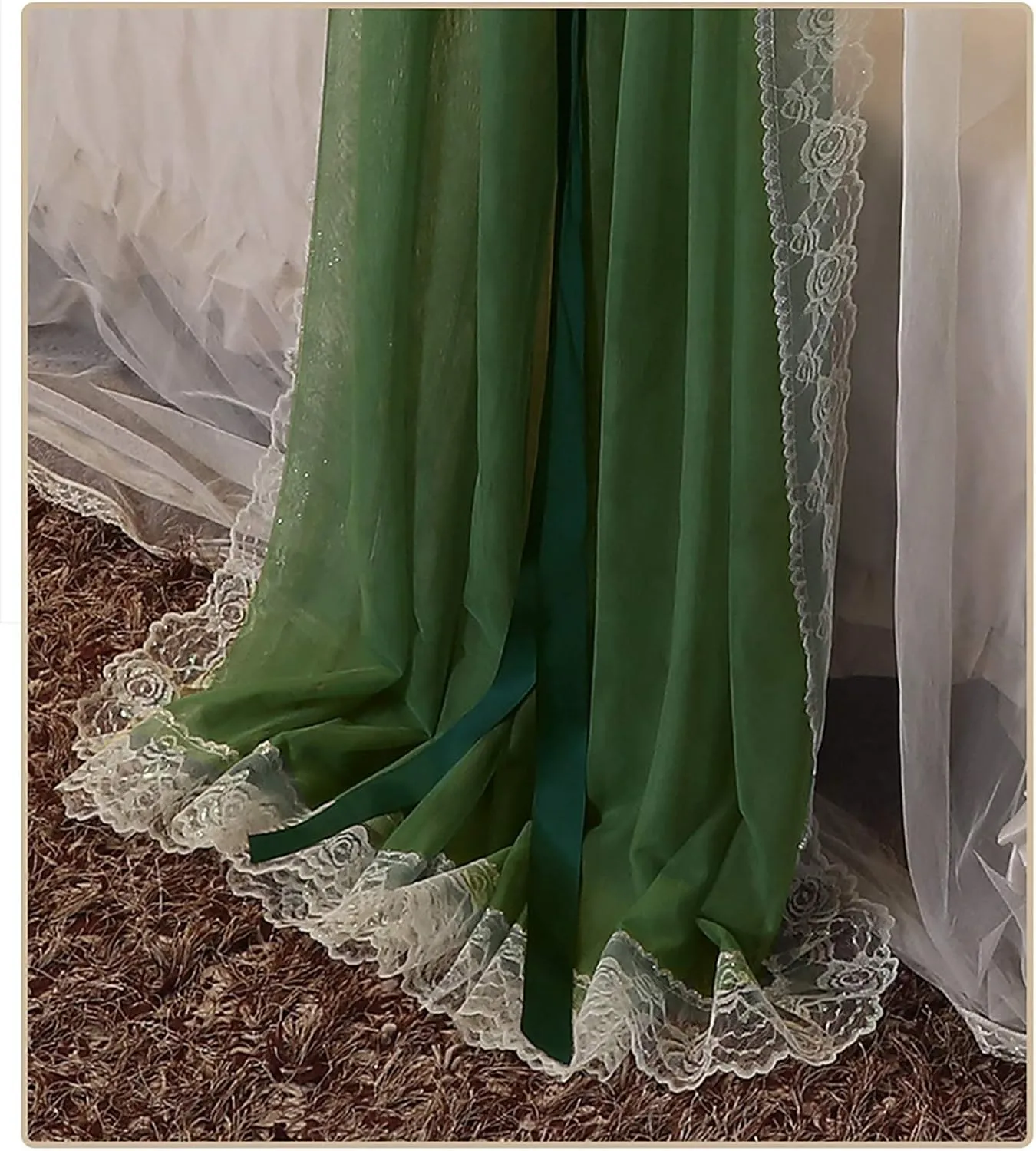 Luxury Princess Bedspread, Double Layer Curtain with Encryption, Large Mosquito Net with Anti-Dust Ceiling Curtain (Dark Green 150 x 200 x 210 cm)
