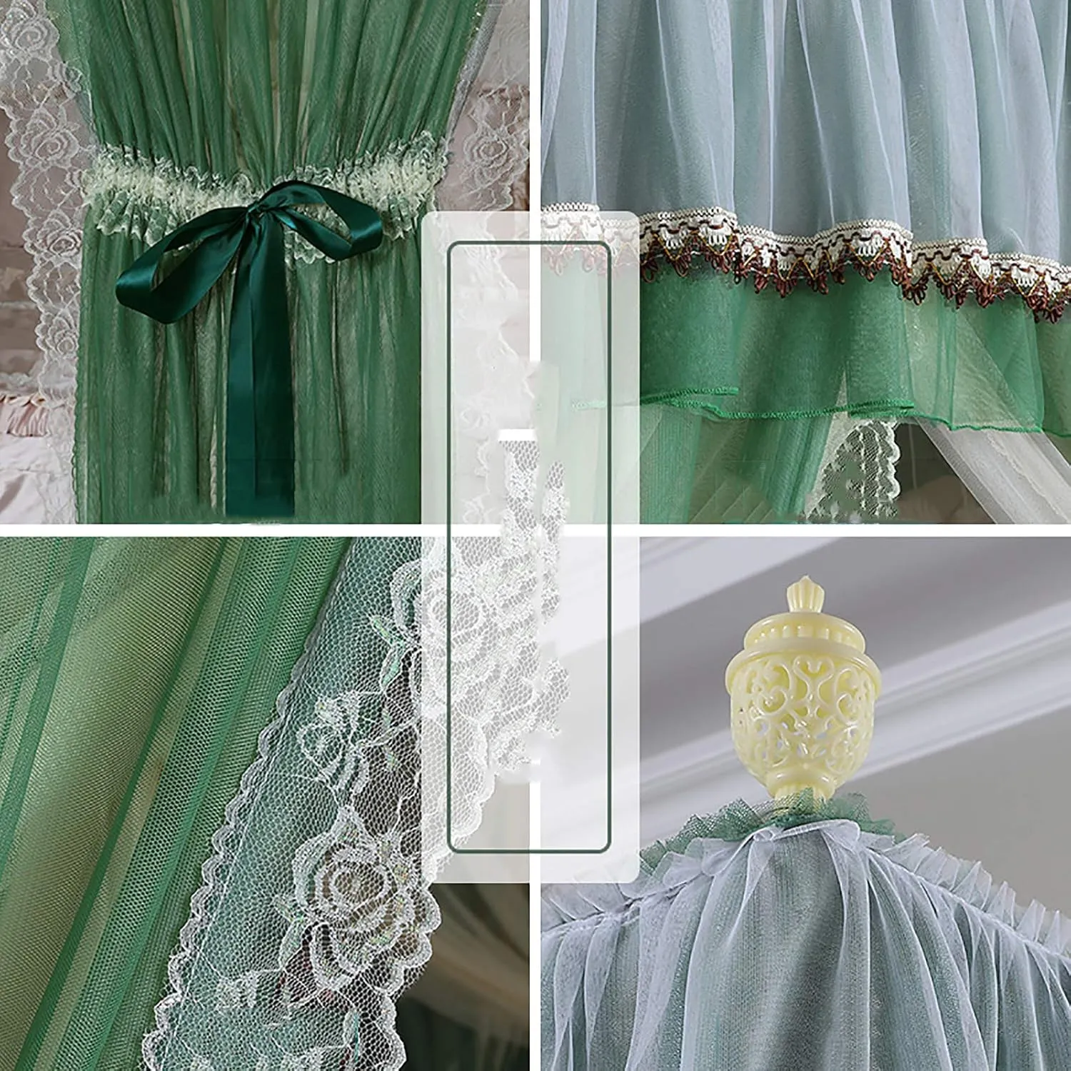 Luxury Princess Bedspread, Double Layer Curtain with Encryption, Large Mosquito Net with Anti-Dust Ceiling Curtain (Dark Green 150 x 200 x 210 cm)